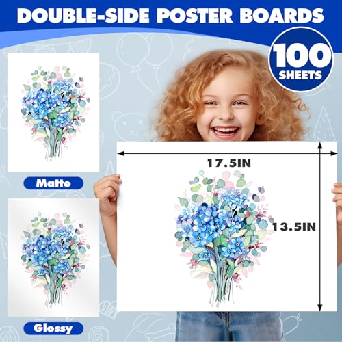 Image of TUXIYA 100 Pack White Poster Board,13.5 inch x 17.5 inch White Poster Paper Bulk,250GSM /92LB Heavy-Weight Blank Poster Board for Arts,Craft,Projects Presentations,Drawing Scrapbooking