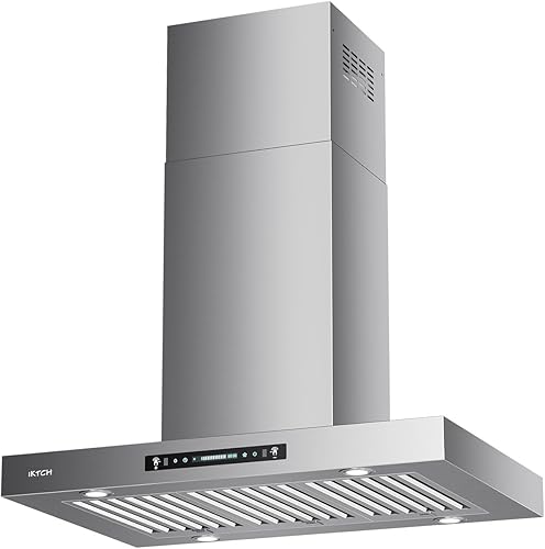 IKTCH Campana extractora mejorada de montaje en isla de 36 pulgadas, campana extractora de conductos de 900 CFM con ventilador de 4 velocidades,