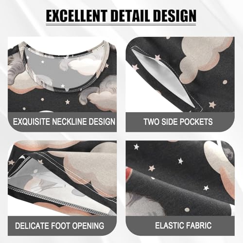 ALAZA Cute Cat Sleeping Moon Cloud Pajamas Short Sleeve 2 Piece Sleepwear Top and Bottom Pajama Set Unisex4