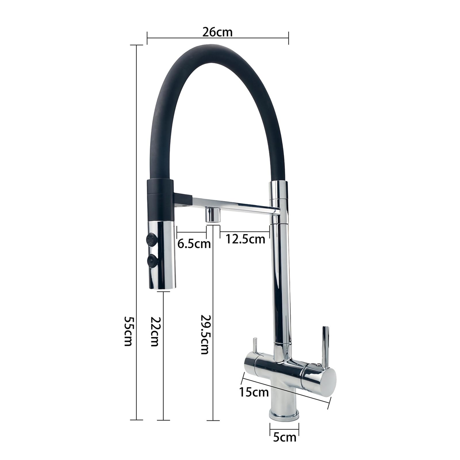 XJTNLB Grifo Cocina Flexible con Osmosis Negro Grifo de Cocina Osmosis 3 Vias Extraible con 2 Salidas Mezclador de Fregadero
