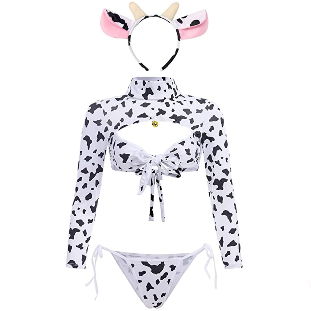 Cow Cosplay Lingerie Women Sexy Maid Costume Anime Bikini Naughty Role Playing Outfit Kawaii Print Cute Bra Panty Set