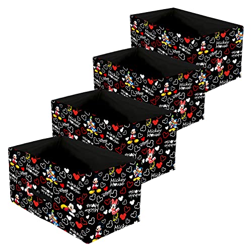 Image of Kuber Industries Disney Mickey Print Foldable Drawer Storage Unit|Non Woven Storage Box For Clothes|Storage Organizer for Toys, Books, Baby Clothes|Pack of 4 (Black)