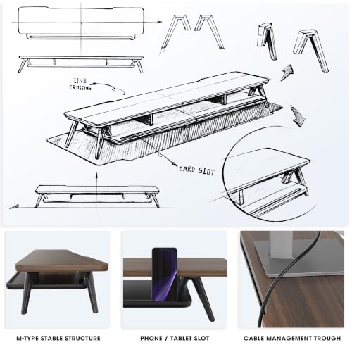 Image of Fenge Dual Monitor Stand, Monitor Stands Riser for 2 monitors, 47.2 Inch Wood Desk Shelf with Storage Organizer and Cable Management for Office Desk Accessories