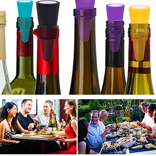 Wine Stoppers For Wine Bottles,Feipuker Colorful Silicone + Stainless Steel Wine Stopper,Wine Outlet Cap, Bottle Cover, Beverage Bottle Stoppers (Color 4) #TOP5