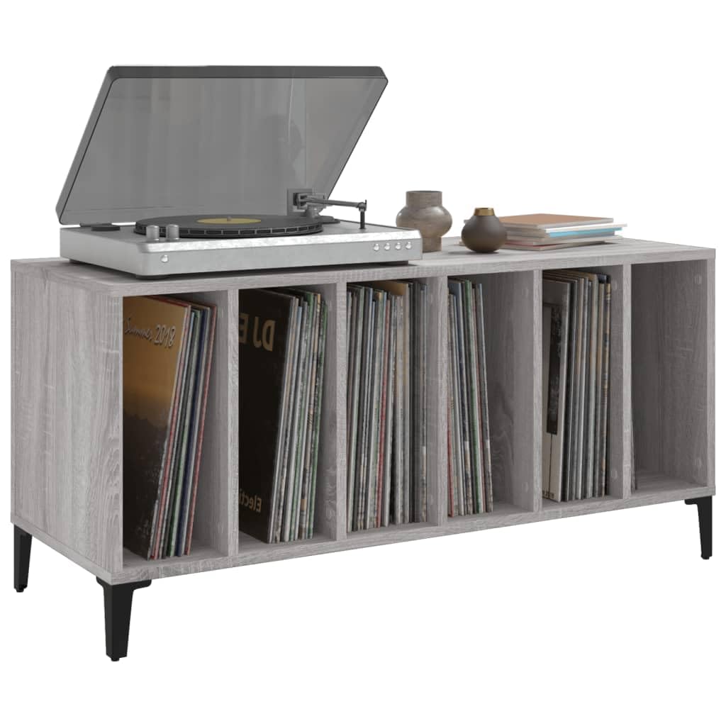 IKAYAA Mueble de Discos de Madera con Patas Metálicas 100x38x48 cm, Tocador de Vinilo, Estantería para CD - Gris Sonoma