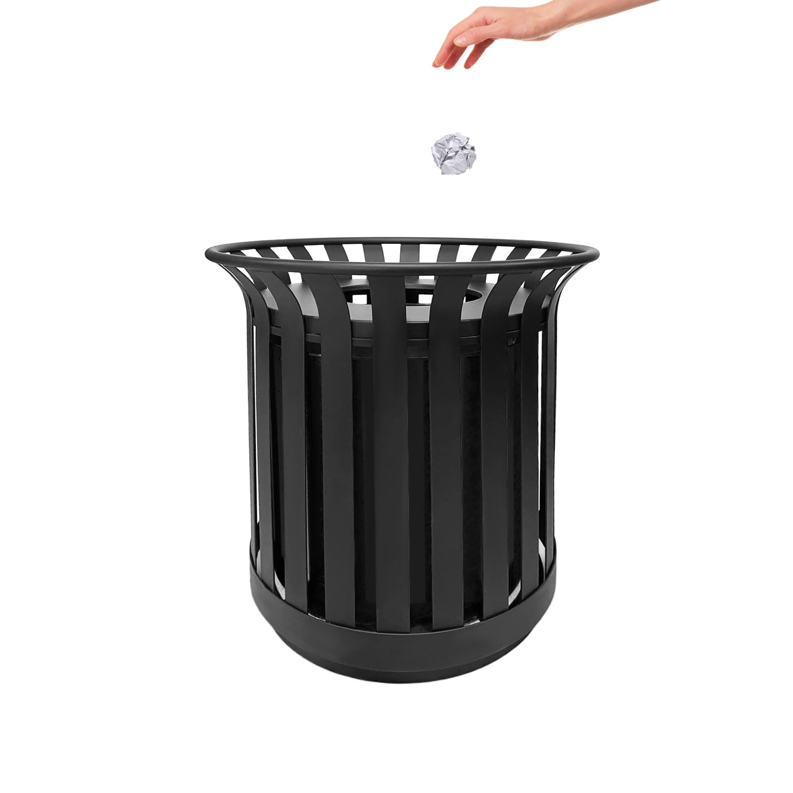 KorsiKato Outdoor Trash Can with Inner Bucket, 30 Gallon, Stainless Steel, Ground Mountable, Black, 21.6x30.7 inches (Black, Large)