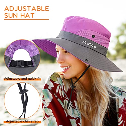 Image of Sun Hats for Women Beach Hat Ponytail Hat Womens Sun Hat with UV Protection Wide Brim