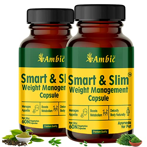 AMBIC SMART & SLIM Weight Loss Capsule I Ayurvedic Medicine for Healthy Weight Management | Garcinia Cambogia, Medohar Guggulu for Belly Fat, Hips & Thighs – 120 Veg Capsules