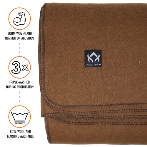 Image of Arcturus Military Wool Blanket - Warm, Thick, Washable - Great for Outdoors, Camping, Stadium Blanket, Picnics, Travel - Car & Bushcraft Survival Kits