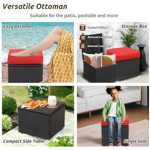 Openaircomfort OTT Premium Striking Red/Black 16.5 Inch 2-Piece W/ 3 Inch Fade-Proof Cushion, All-Weather Wicker Indoor/Outdoor Ottomans, Pe Rattan Side Table & Footstools, Footrest, Ideal For Patio. thumb #5