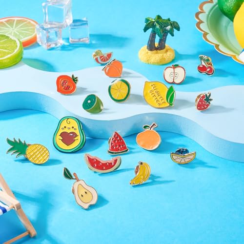 Image of 18Pcs Cute Fruit Enamel Pins Strawberry Lemon Banana Orange Watermelon Peach Apple Brooch Pins Assorted Fruits Lapel Badges Aesthetic Badges for Backpack Bags Hats Clothing Ornaments