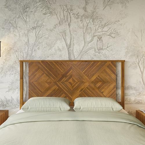 Image of Bme Ethan Diamond Queen Headboard ONLY, Rustic and Scandinavian Style, Solid Acacia Wood, Easy Assembly, Queen Size Headboard Option Available, Classic Design for Bedrooms, Rustic Brown