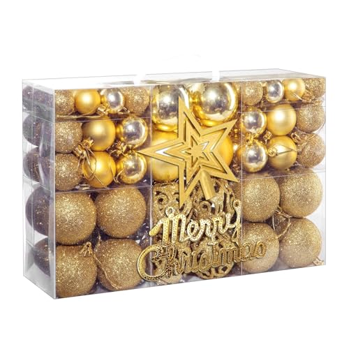 2025Conjunto de Bolas de Natal Personalizadas de101 Quilates, inquebráveis, para Decorar festas, casamentos e festividades com cordas pré-penduradas, em Preto e dourado, Vermelho, Verde e dourado