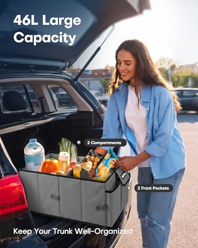 Image of HOTOR Trunk Organizer for Car - Car Organizer, Foldable Trunk organizer for SUVs & Sedans, Sturdy Organization for Car Accessories, Tools, Sundries, Grey, 2 Compartments, 21.3 inchx12.6 inchx10.6 inch
