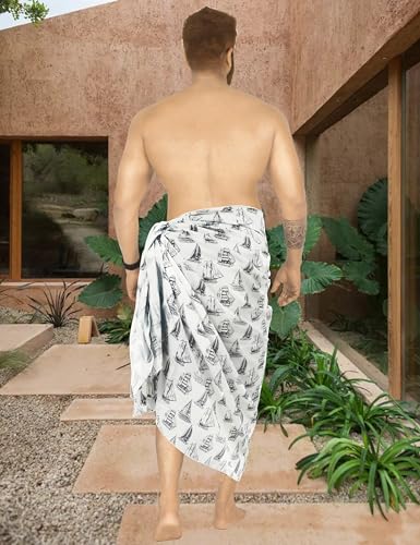 LA LEELA Men's Cover Up Casual Vacation Beach Holidays Summer Long Swim Trunk Swimwear for Men Beachwear Pareo3