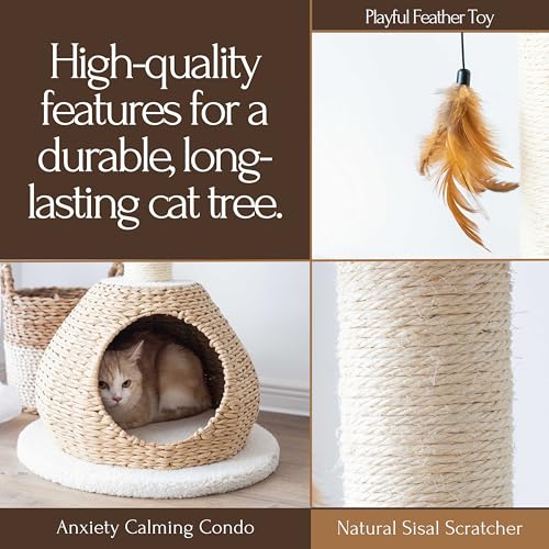 Casa para gato de cuerda de papel 2 niveles beige 18.5 pulg miniatura 4