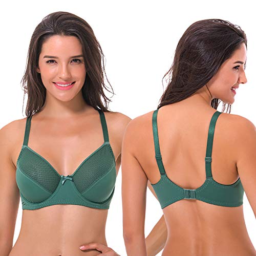 Curve Muse Women's Plus Size Unlined Minimizer Underwire Full Figure Bra-2Pack-Purple,Hunter Green-34C #TOP2