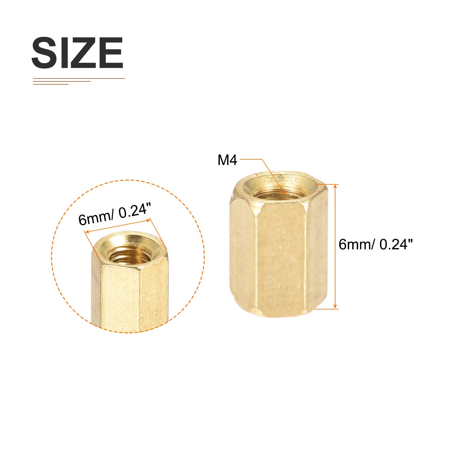 DTGN M4x6mm(DxL) - Hex Standoff Spacer Nuts -100Pack- Good for Electronic Machine - Brass Coupling Screws - Copper Tone - Image 2