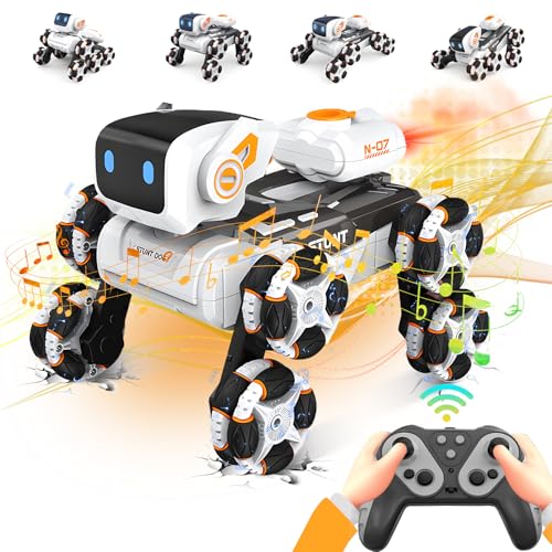 Robot Dog Toy for Kids,2.4Ghz Remote Control Dog Stunt Robot Dog 2nd Gen Remote Control Cars Stunt Rc Cars with Light & Sound Toys Christmas Birthday Gifts for 6 7 8 9 10 11 12 Year Old Boys (white)