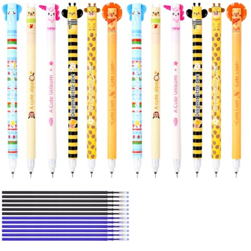 Image of Bodeshis 12 erasable pen with 6 Black Refills and 6 Blue Refills,rub out pens,Erasable Gel Pens for School Note-Taking and Homework Correction, Office Meeting Minutes and Document Editing