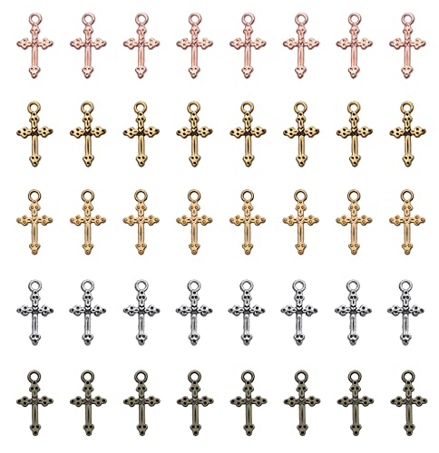Ruwado 50 Pcs Vintage Crucifix Pendants Beading Charms with Hole Small Chic Elegant Metal Religious Bulk Cross for Jewelry Makin