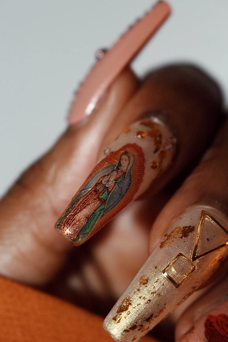 Amazon.com: Virgen de Guadalupe Virgin Miary Our Lady of Guadalupe  Virgencita Nail art Decals San Judas Jude the apostle saint nail decals for  acrylic nails or press on nails immaculate heart nail
