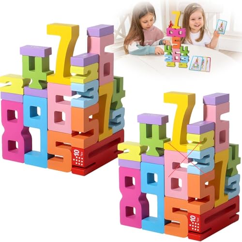 agctrler Bloques numéricos, números de madera, juego de juguetes para niños, números Montessori, números de apilamiento, actividades de aprendizaje preescolar para regalos de cumpleaños, juego