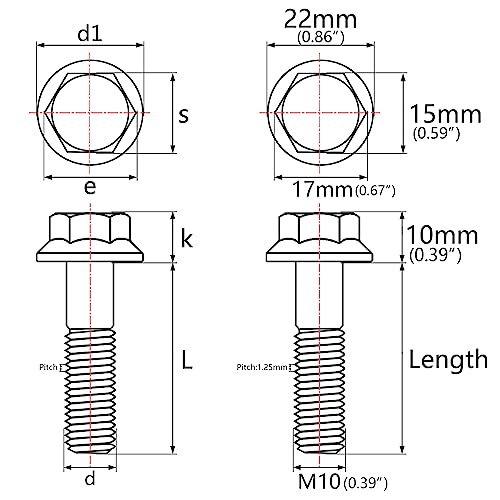 Image of Ti Screws M10 x 20 25 30 35 40 45 50 55 60 65 70 75 80 90 100mm 1.25 Pitch Titanium Flange Hex Bolt Pack of 4 (Gold, M10x55mm)