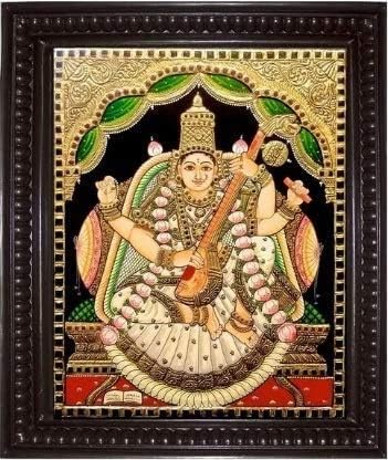 Amazon.com: SARASWATHI WHITE & GREEN TANJORE PAINTING WITH FRAME (18inc x  15inc x2inc): Paintings