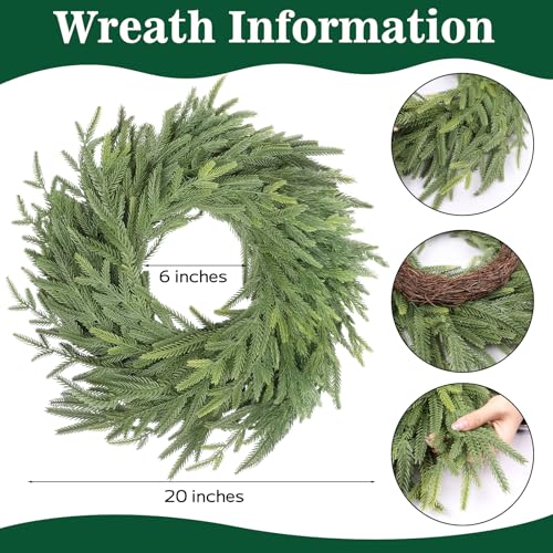 9 FT Christmas Artificial Norfolk Pine Garland with 18\" Wreath, Real Touch Xmas Faux Greenery for Holiday Table Mantle Wall Fireplace Windows Home Front Door Indoor Decor