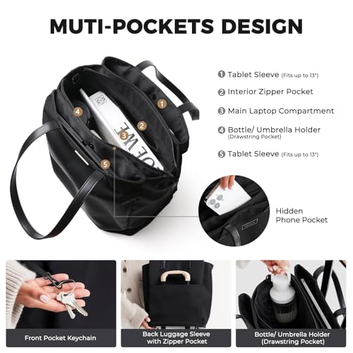 Large Laptop Tote Bag for Women 13 inch, Lightweight Teacher Bag Women Office Work Bag with Straps, Waterproof Computer handbag Business Briefcase, Black3