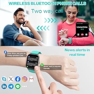 Smartwatch Herren Damen mit Telefonfunktion Message Reminder, Smart Watch 112+Sportmodi IP68 Wasserdicht Sportuhr, Fitnessuhr mit Puls-Schlaf-Monitor Schrittzähler, Uhr für Android iOS, Türkis