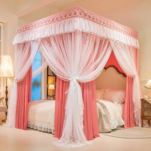Cortinas de cama con dosel opaco y doble capa de volantes para un descanso sin luz solar 2