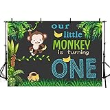 MEHOFOTO Monkey Birthday Party Photo Booth Backdrop Safari Green Leaves Bananas Jungle Wild One 1st Boy Birthday Photography Background Banner for Dessert Table Supplies 7x5ft