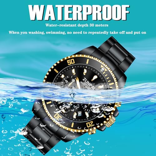 Image of ZUIPAI Moon Phase Watch for Men Chronograph Dial Analog Quartz Wristwatch Luxury Diamond Business Dress Watch with Luminous Waterproof Calendar Stainless Steel Strap