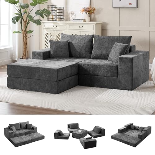 Image of 79 inch Boneless Cloud Modular Sectional Loveseat Sofa Couch, Dark Grey