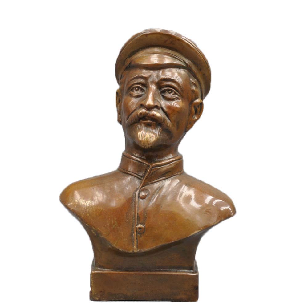 YUNHAO 7" China Pure Bronze Former Soviet Captain Man Bust Bronze Statue