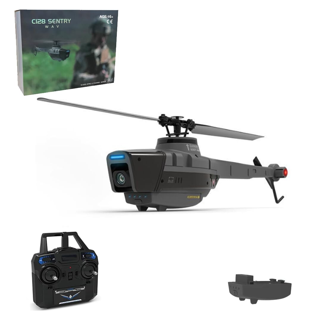 C128 Black Hornet helikopter RC z kamerą 1080P, 2,4G 4-kanałowy jednorotorowy bezszczotkowy zdalnie sterowany wojskowy model śmigłowca, pozycjonowanie przepływu optycznego (RTF)