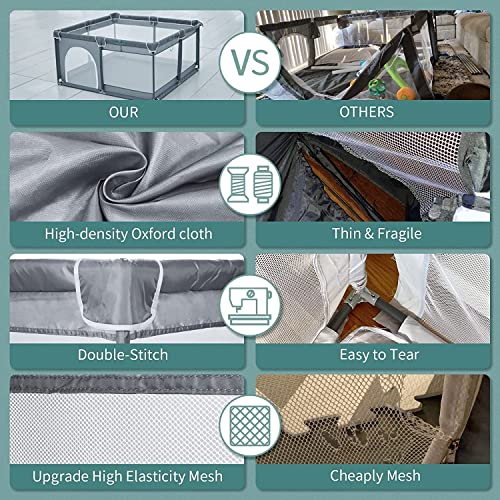 قفص لعب للأطفال من سكاي تاتش - مساحة لعب كبيرة جدا 1.2 × 1.2 م للرضع والأطفال الصغار - مركز نشاط قوي مضاد للسقوط مع شبكة جيدة التهوية وباب بسحاب - قاعدة لاصقة مضادة للانزلاق - مع 4 حلقات سحب