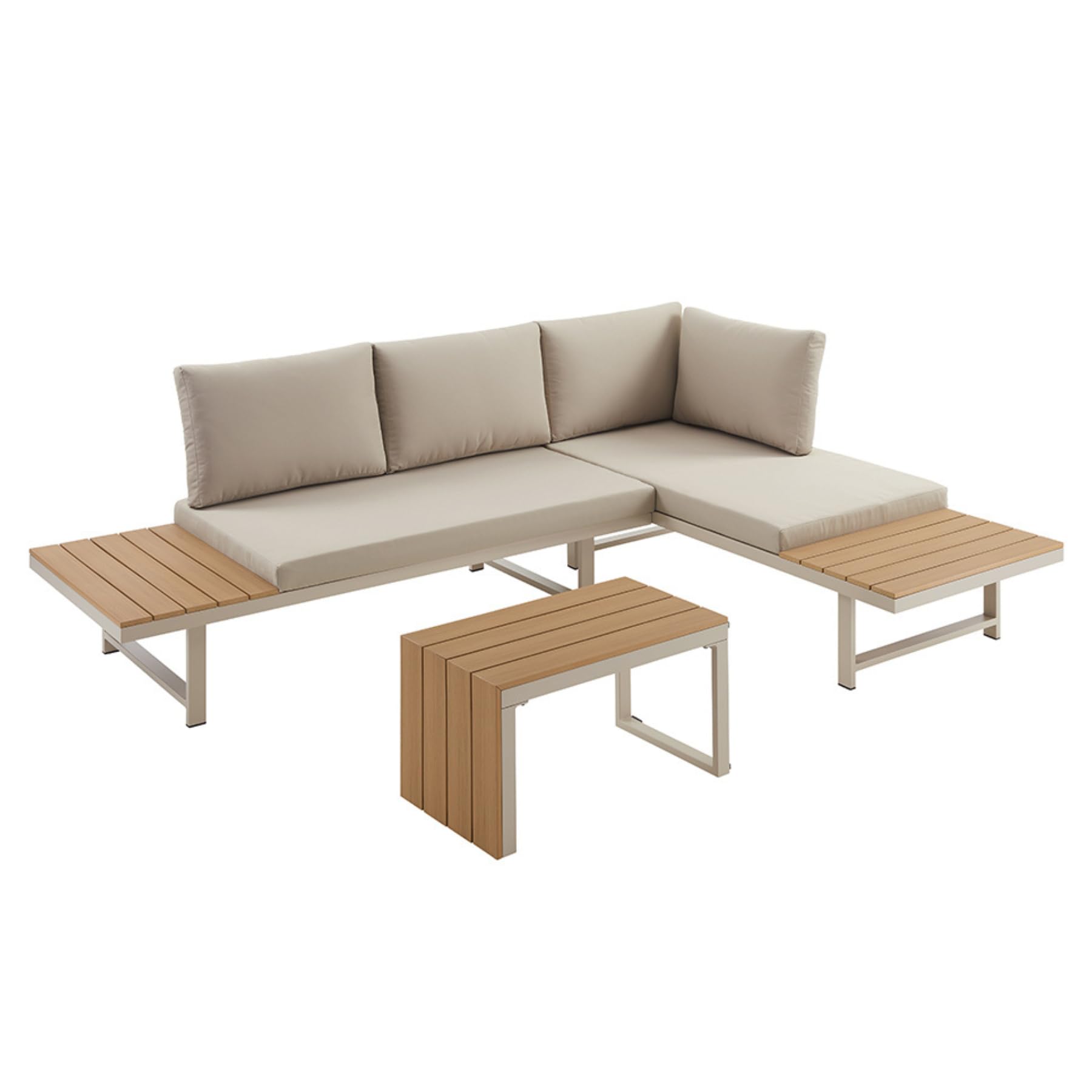 riess-ambiente Gartenmöbel-Set IBIZA MODULAR LOUNGE 250cm champagner greige / natur