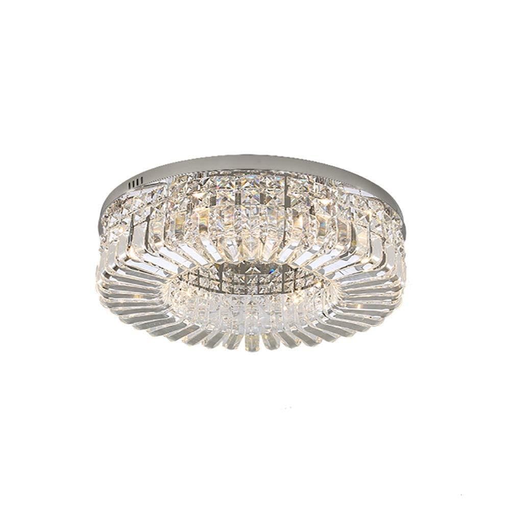 LYMSXAZOU Modern K9 Crystal Ceiling Ht Flush Mount E14 Lamp Fixture Luxurious Round Schandeliers for Dining Room Bathroom Bedroom Livingroom-Chrome(Chrome,60 * 17Cm)