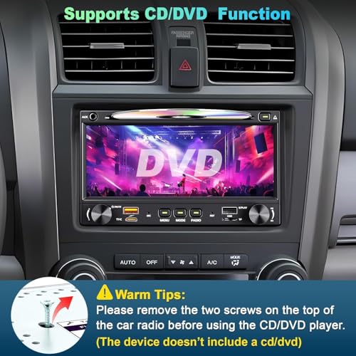 7'' QLED Double Din CD/DVD Car Stereo with CarPlay & Android Auto, Bluetooth 5.3 Car Audio Receivers, 240W 4.2 CHN 2 Subwoofers Outputs, Backup Camera, SWC, FM/AM, USB Playback & Charging - Image 4