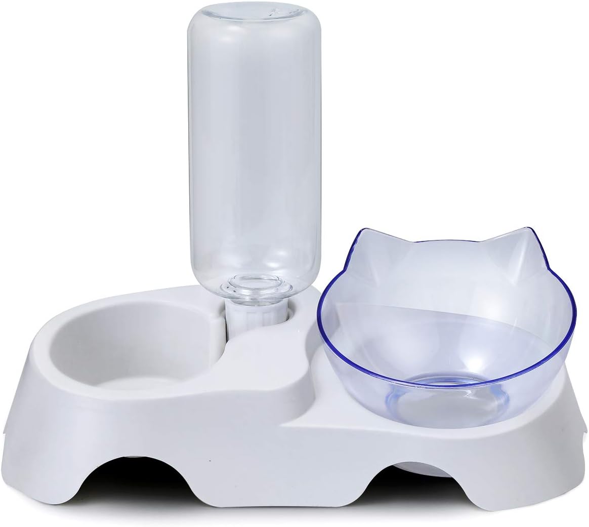 Zaytween Double Dog Cat Bowls Water and Food Bowl Set Automatic Water Dispenser Bottle Pet Feeder for Cat and Small Medium Dog