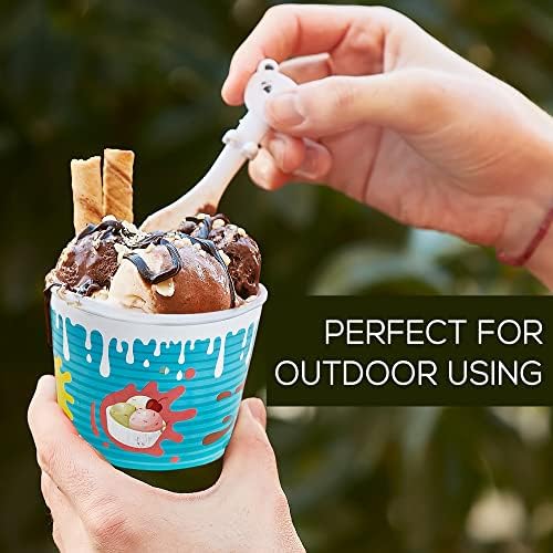 CRYSTALIA Reusable Ice Cream Bowls and Spoons 100% BPA FREE 91mm Height 300ml Plastic Sundae Frozen Yogurt Bowls Ice Cream Tubs Ice Cream Cups and Spoons for Kids, Birthday Party, Plastic Dessert Cups