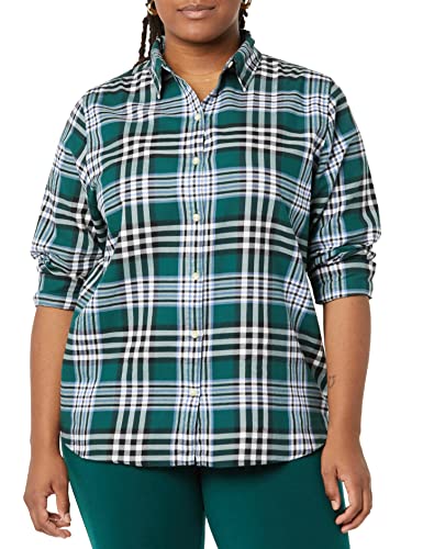 Image of Amazon Essentials Women's Regular-Fit Long-Sleeve Lightweight Plaid Flannel Shirt with Brushed Finish, Shirttail Hem