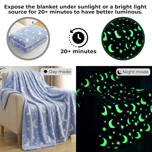 Image of Story@Home Glow Blankets for Kids | Summer Quilt for Kids Sleeping |Kids Blanket 0-15 Years (200x150cm) Soft Fleece Blanket |Cozy & Warm All-Season Radium Blanket for Boys & Girls-Moon & Stars