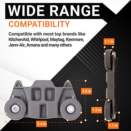 [Upgraded] Ultra Durable W10195416 Lower Dishwasher Wheel With Steel Screws Replacement Part By Bluestars - Exact Fit For Whirlpool & Kenmore Dish Rack - Replaces W10195416Vp W10195416V - Pack Of 2 #TOP1