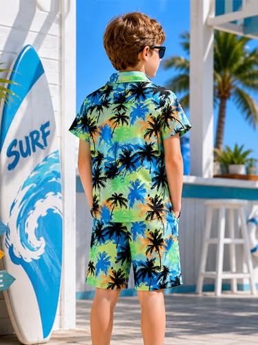 Image of LittleSpring Boys Summer Outfits Button Down Short Sleeve Hawaiian Shirts and Shorts Set