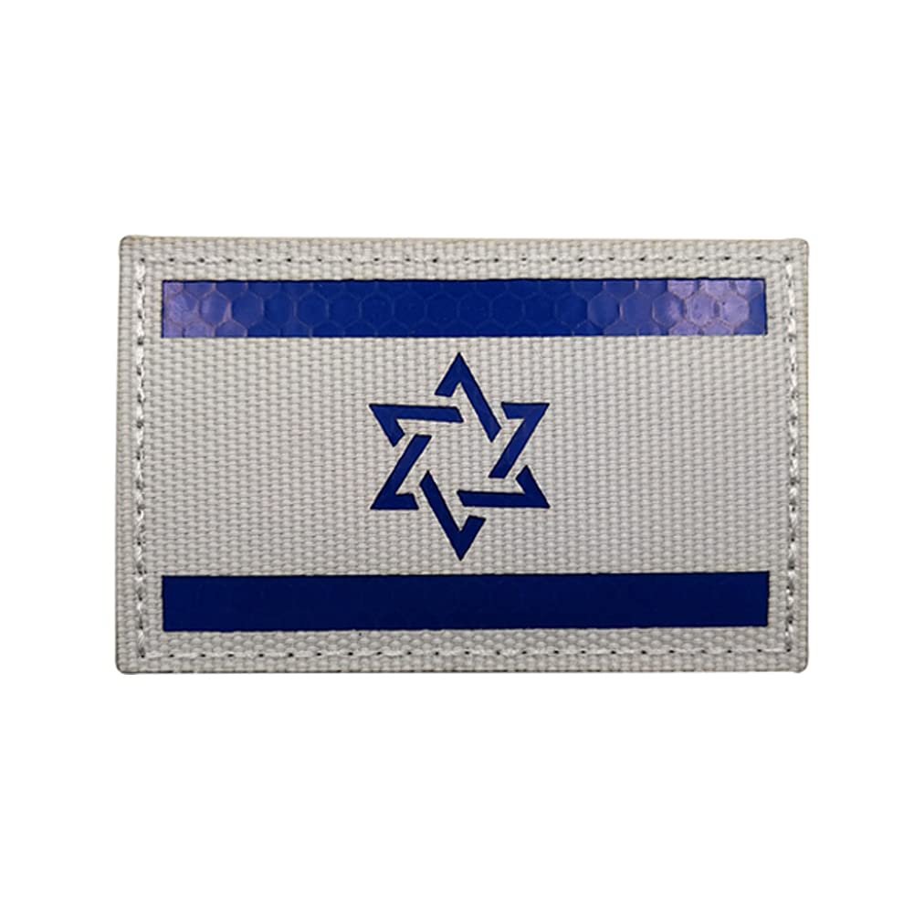 Israel Flag Reflective Patch Tactical Israeli IL Military IR Morale Armband Patches Loop Hook Sew on Badges Applique Shoulder Fastener Backing for Clothing Backpack Coat Vest (Blue)