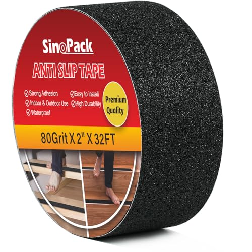 Anti-Slip Tape 2' x 32FT, Skateboard Grip Tape,Friction Tape,Black Grip,Abrasive for Stairs Outdoor/Indoor, Safety Non Skid Tread Staircases Anti-Slip Traction Tape Black for Slippery Surfaces